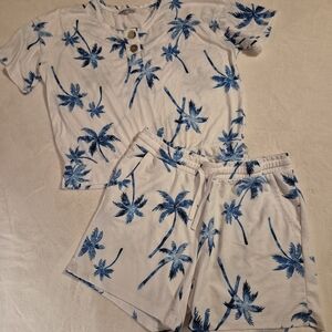 Sportelle Womens PXL Palm Trees Hawaian White Blue Pj Set